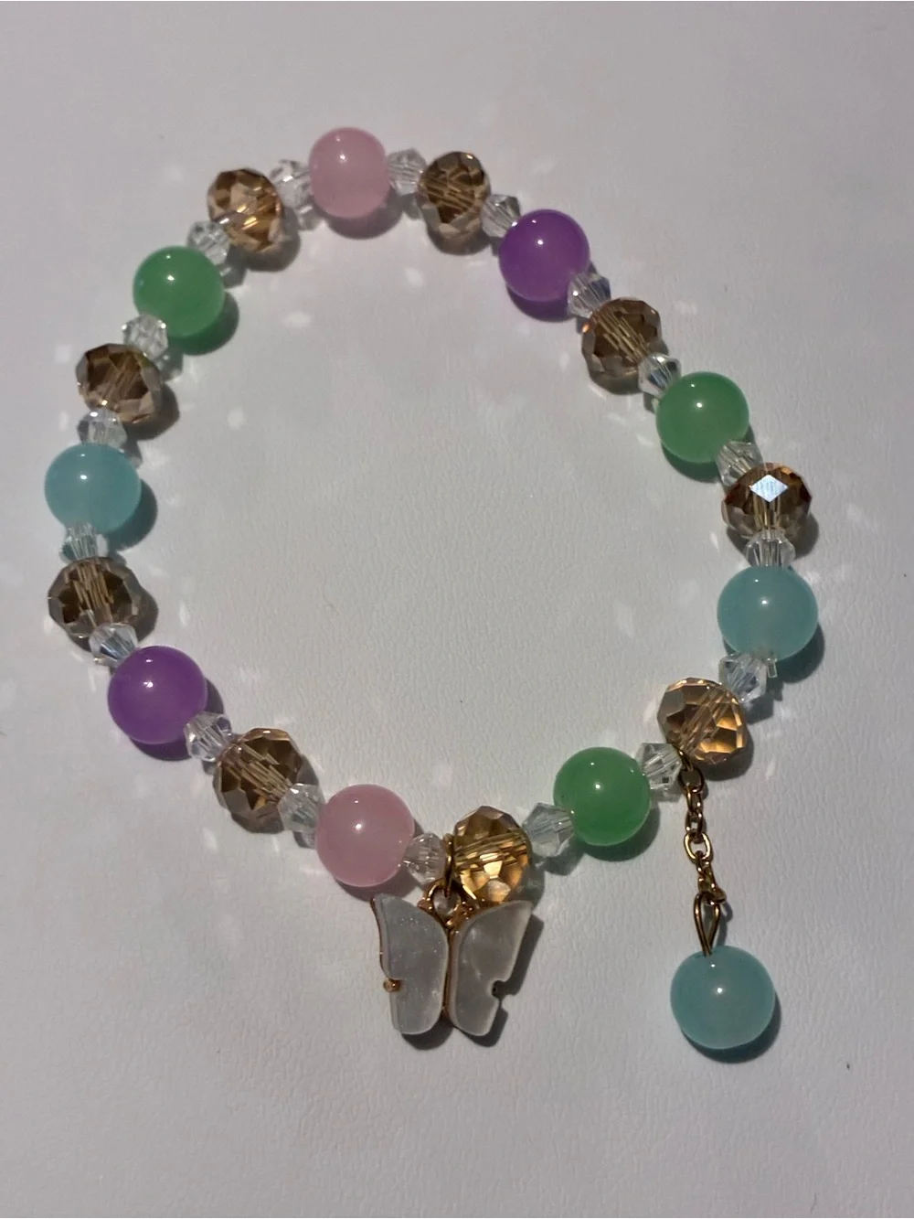 Pastel Multi-Bead Pastel Pink Butterfly Charm Bracelet -New Without Tags